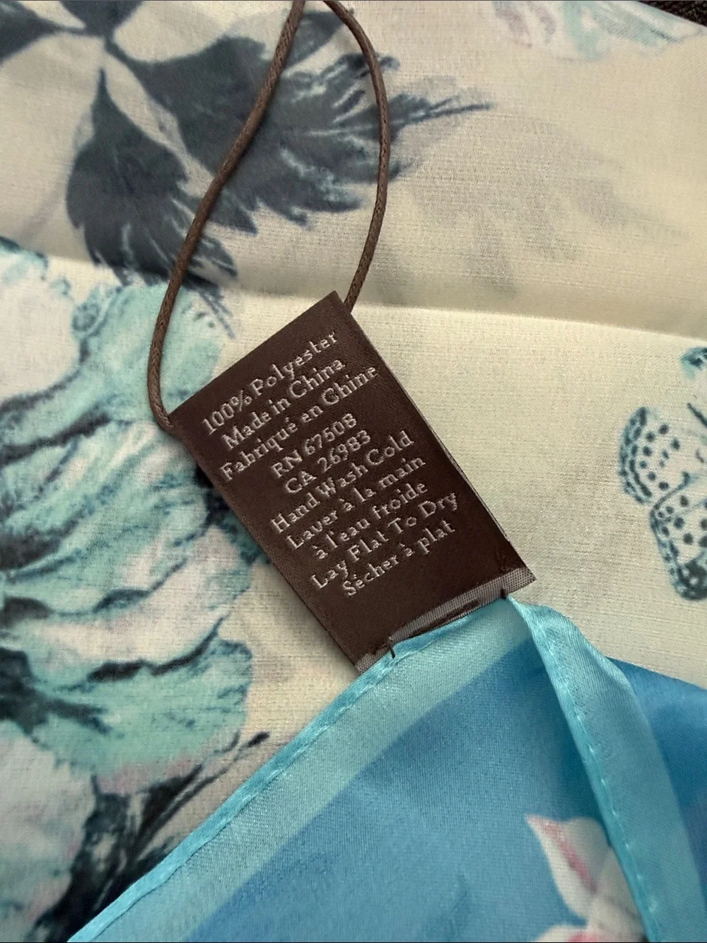 Blue Floral Silk Scarf -